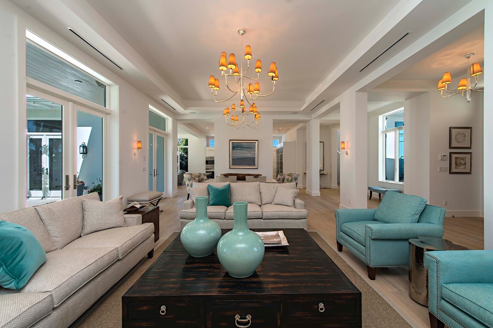 Example of a transitional living room design in Miami