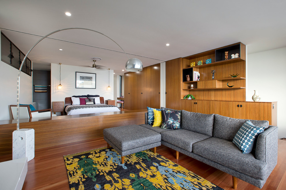 Offenes, Repräsentatives, Fernseherloses Mid-Century Wohnzimmer in Gold Coast - Tweed