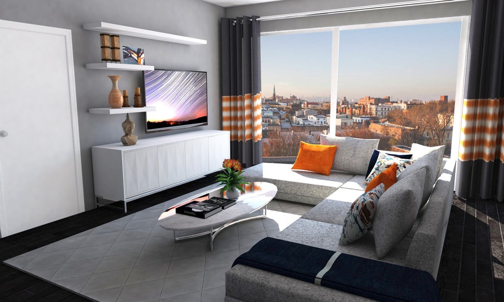 Living room - modern living room idea in New York