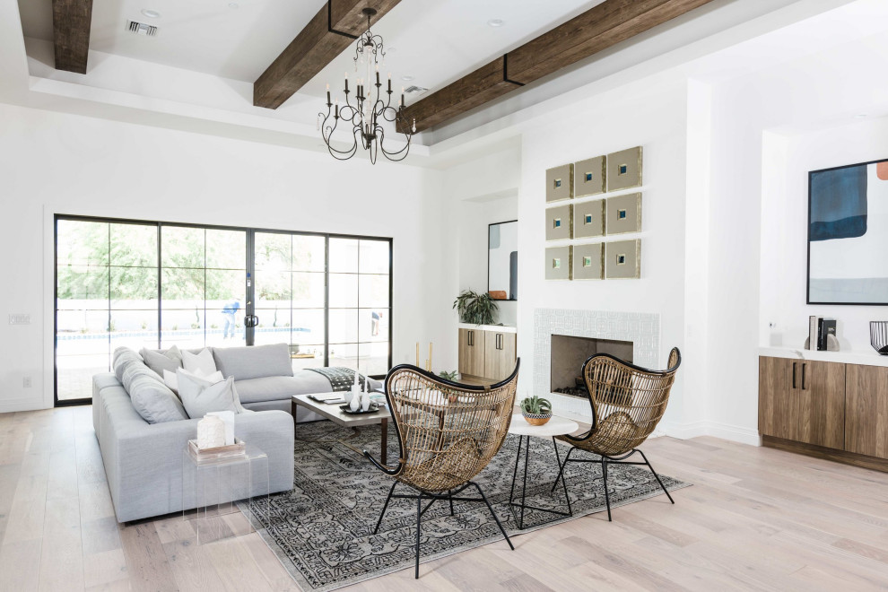 Example of a farmhouse living room design in Phoenix