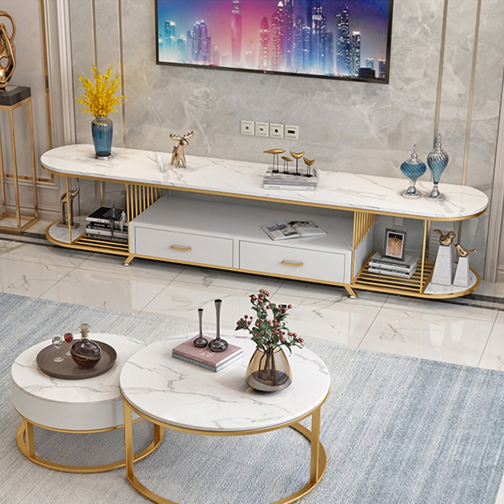 79" White TV Stand Oval Entertainment Console with Storage in Gold - Modern  - Living Room - Other - by HOMARY LIMITED | Houzz