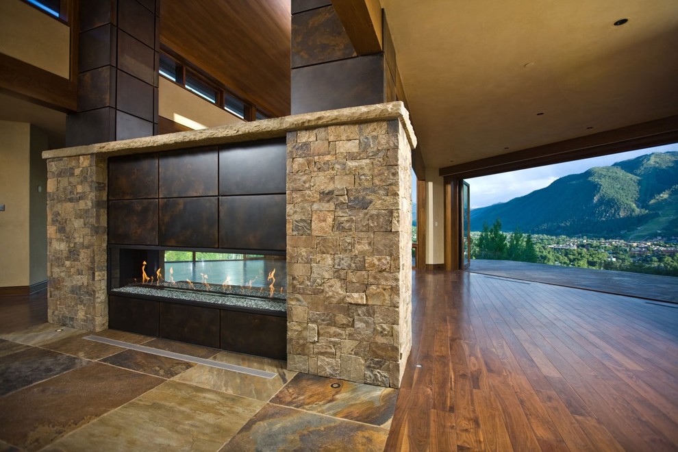 8' Custom See Through Fireplace Contemporary Living Room