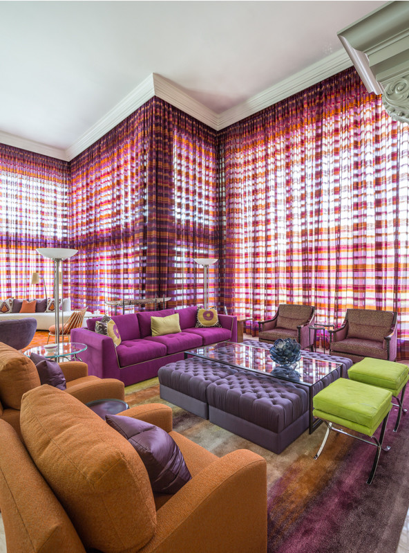 Living room - huge eclectic open concept marble floor living room idea in Miami with gray walls