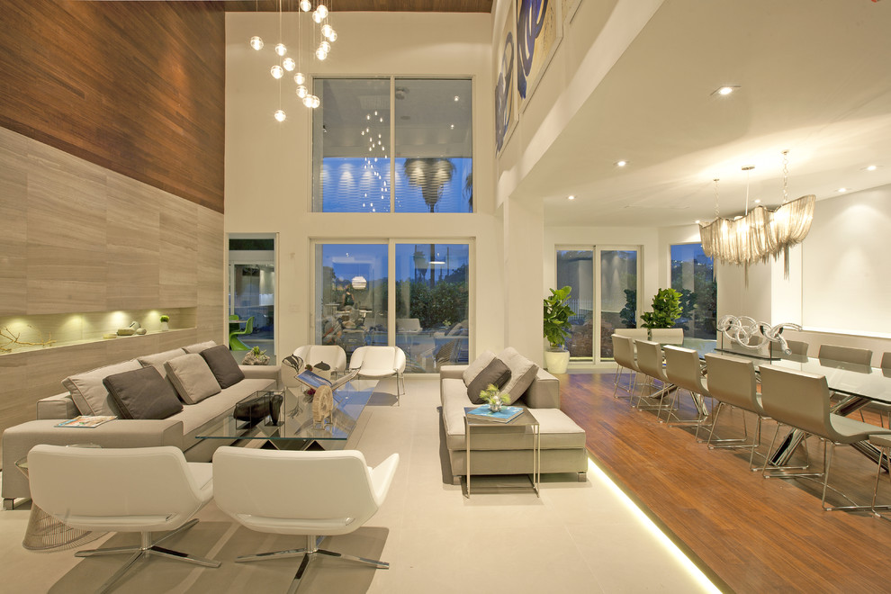 Design ideas for a contemporary living room in Miami with no fireplace and no tv.