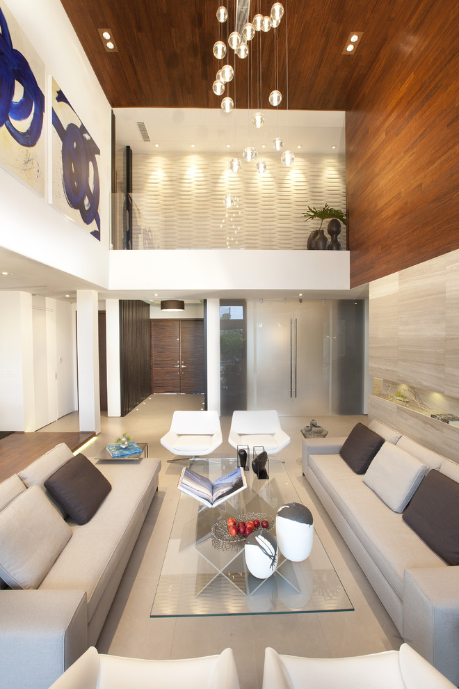 Foto di un grande soggiorno moderno con pareti beige