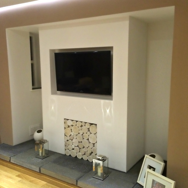 A Modernised Inglenook Fireplace Filled With Scandi Style Display Logs Contemporary Living Room Gloucestershire By The Log Basket Houzz Au - Decorative Fireplace Logs Australia