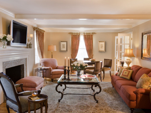 Example of a large classic living room design in Boston
