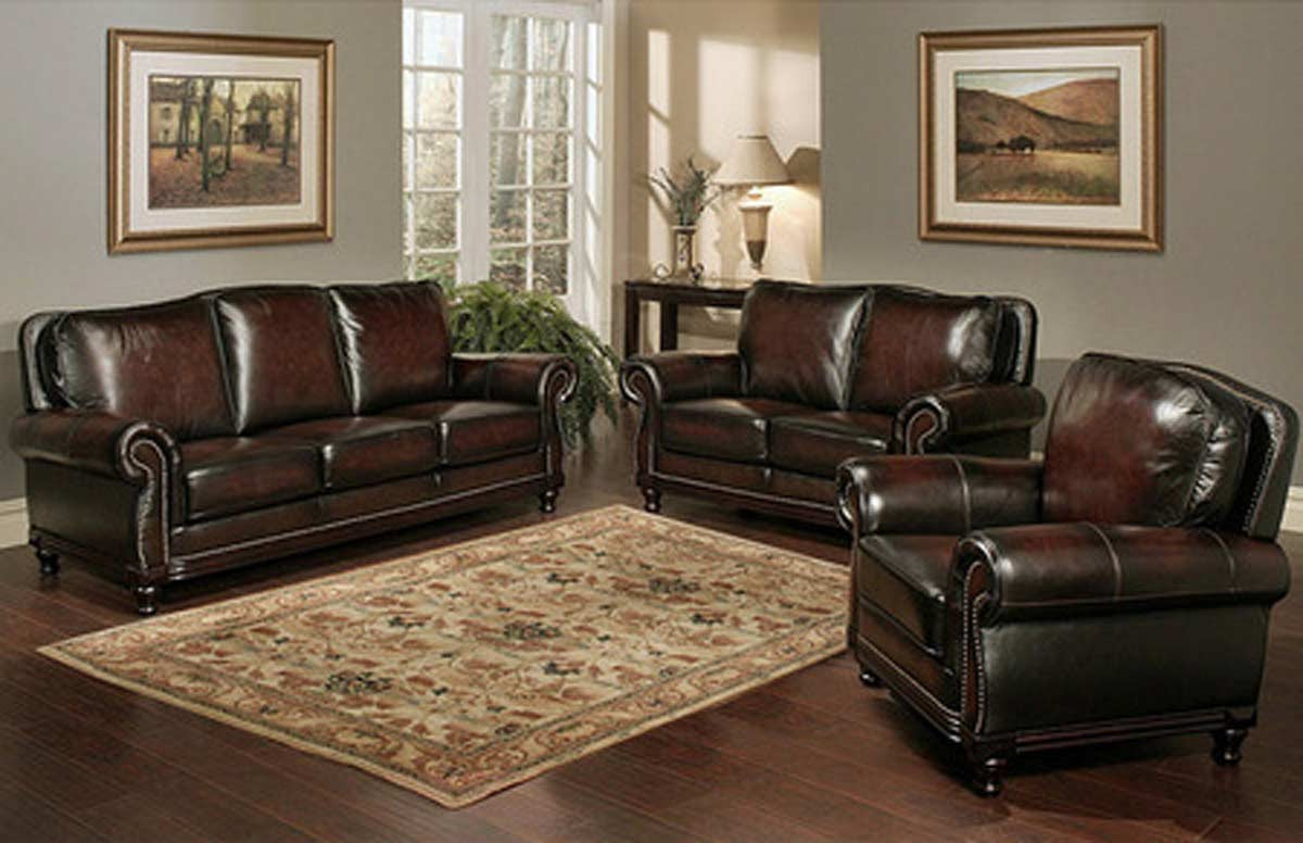 Wood Trim Leather Sofas Baci Living Room