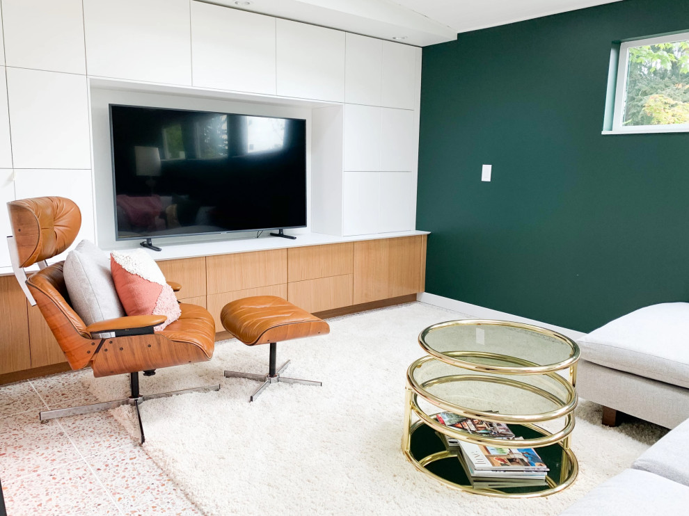 Idee per un soggiorno minimalista con pareti verdi