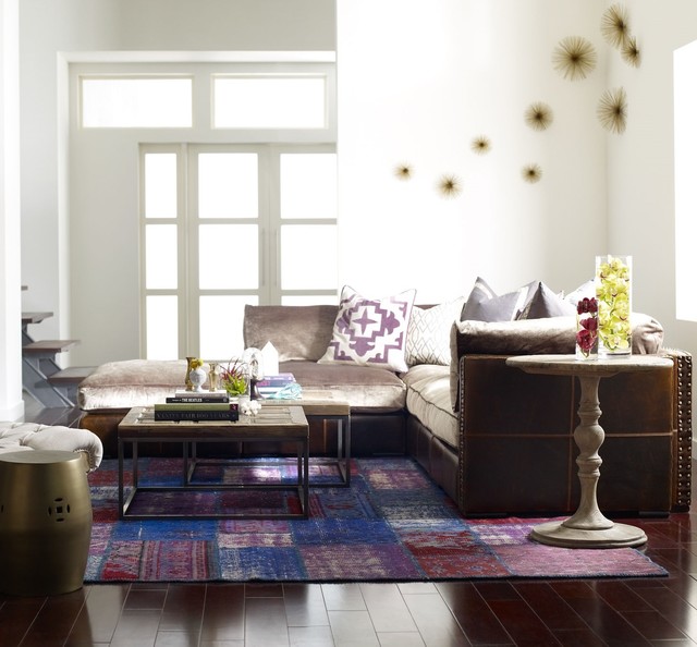 Aberdeen Chenille & Leather Corner Sectional Sofa Beach Style