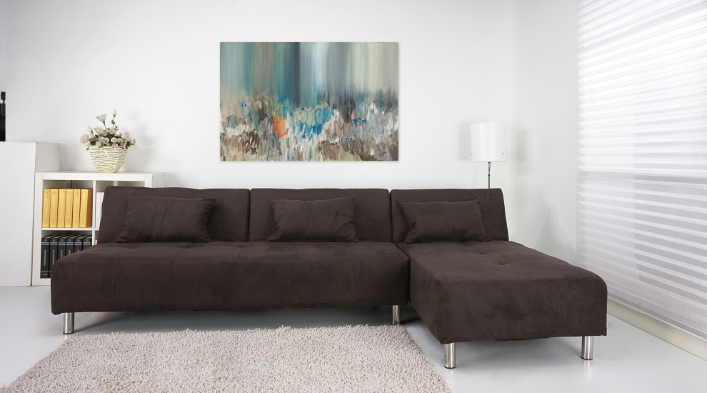 Ejemplo de salón para visitas cerrado minimalista de tamaño medio sin chimenea y televisor con paredes grises, suelo laminado y suelo marrón