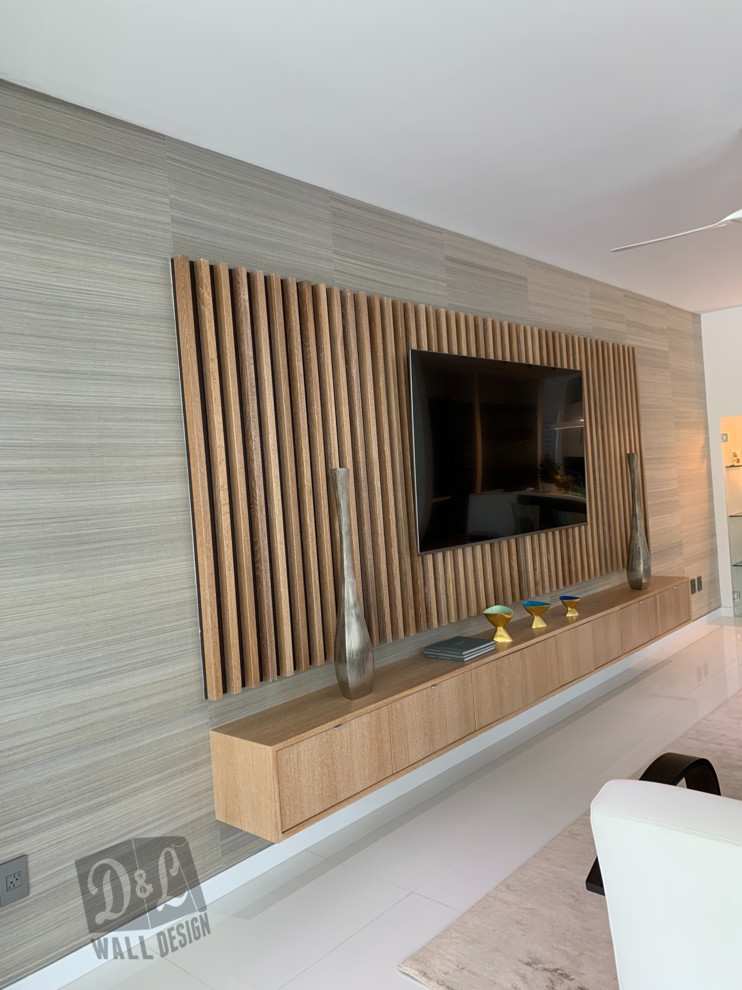 Immagine di un soggiorno moderno con parete attrezzata