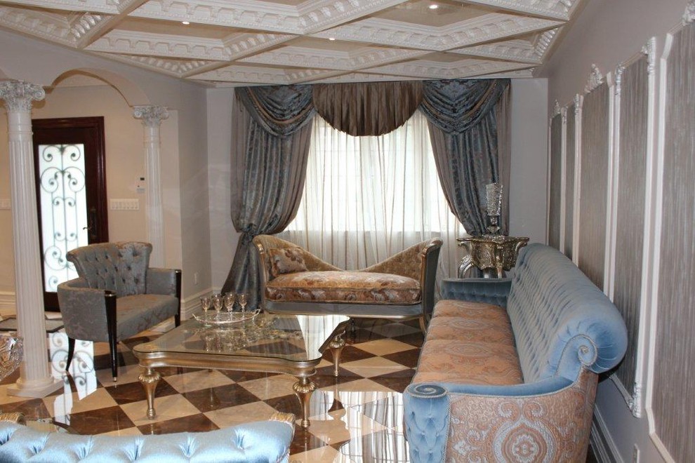 Idee per un grande soggiorno chic aperto con sala formale e pavimento in legno massello medio