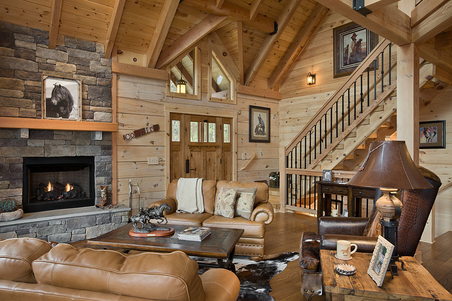 Inspiration for a rustic living room in Charlotte.