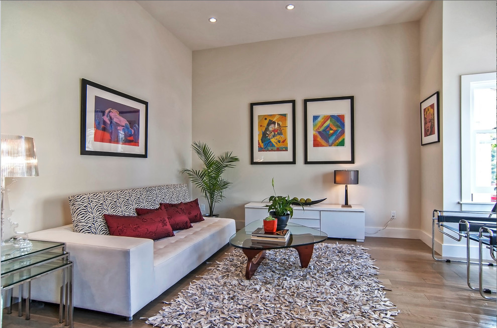 Trendy living room photo in San Francisco with beige walls
