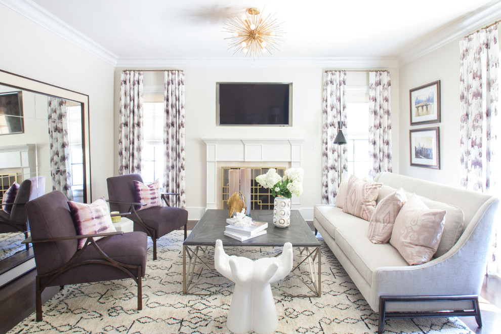 Living room - living room idea in Charlotte with beige walls and a standard fireplace
