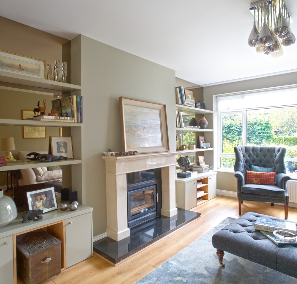 Transitional living room photo in Dublin