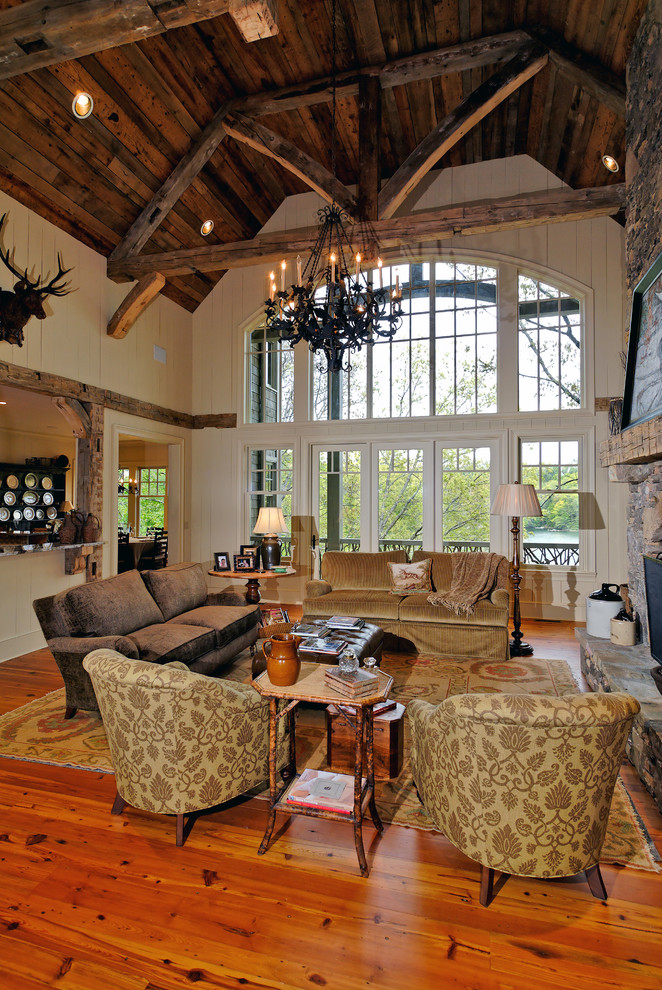 Photo of a rustic living room in Charlotte.