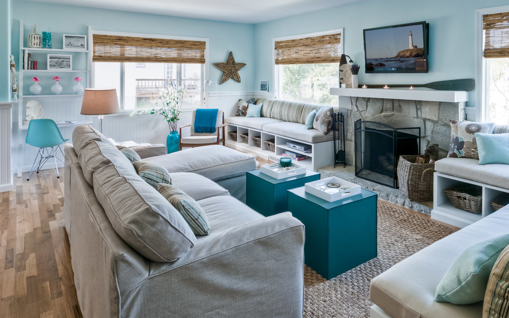 Example of a beach style living room design in San Francisco