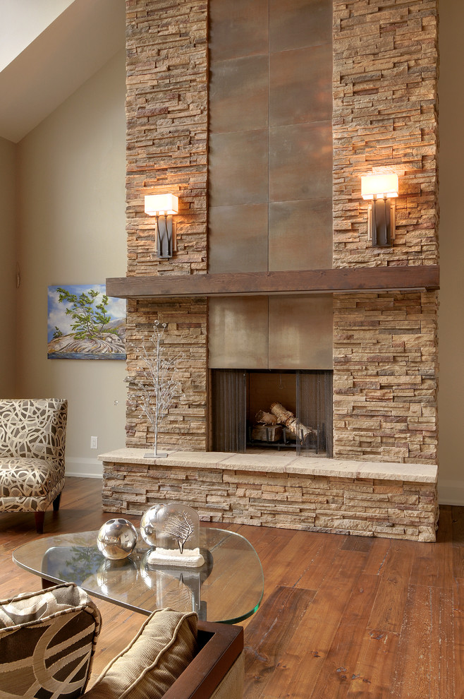 Example of a trendy brown floor living room design in Toronto