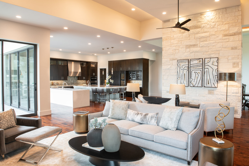 Example of a transitional living room design in Austin