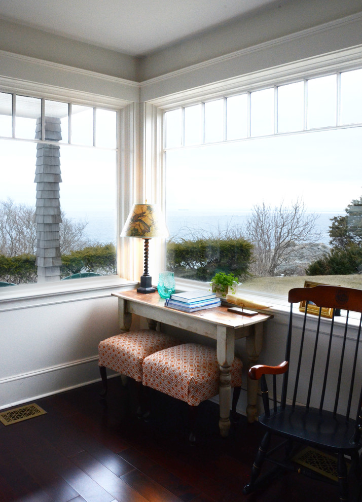 Beach style living room photo in Boston