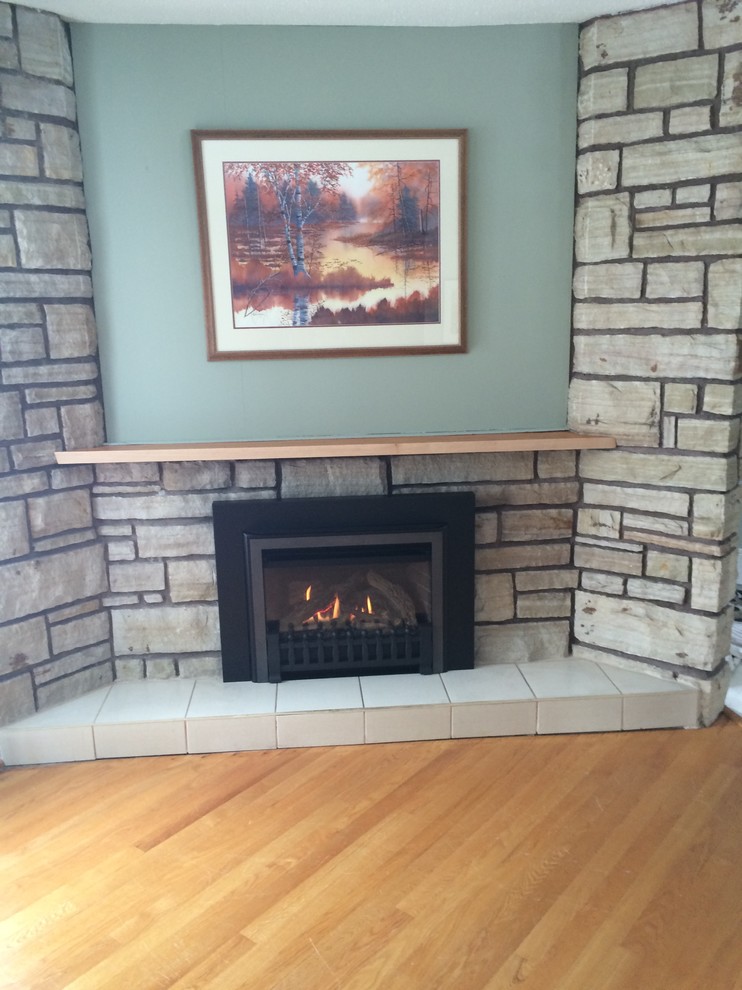 Angled Gas Fireplace Insert Valor Legend Rustic Living Room
