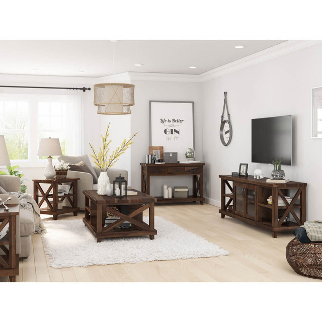 Antwerp Rustic Solid Wood 5 Piece Living Room Set Rustic Living