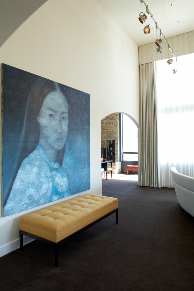 Example of a trendy living room design in San Francisco with white walls