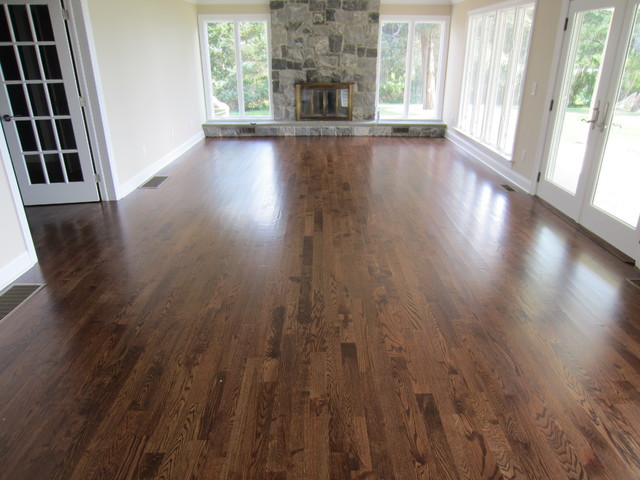 Aquebogue New Construction 3 1 4 Red Oak Installed Stained Special Walnut Traditional Living Room York By Valenti Flooring Inc Houzz Aquebogue New Construction 3 1 4 Red, Red Oak Flooring