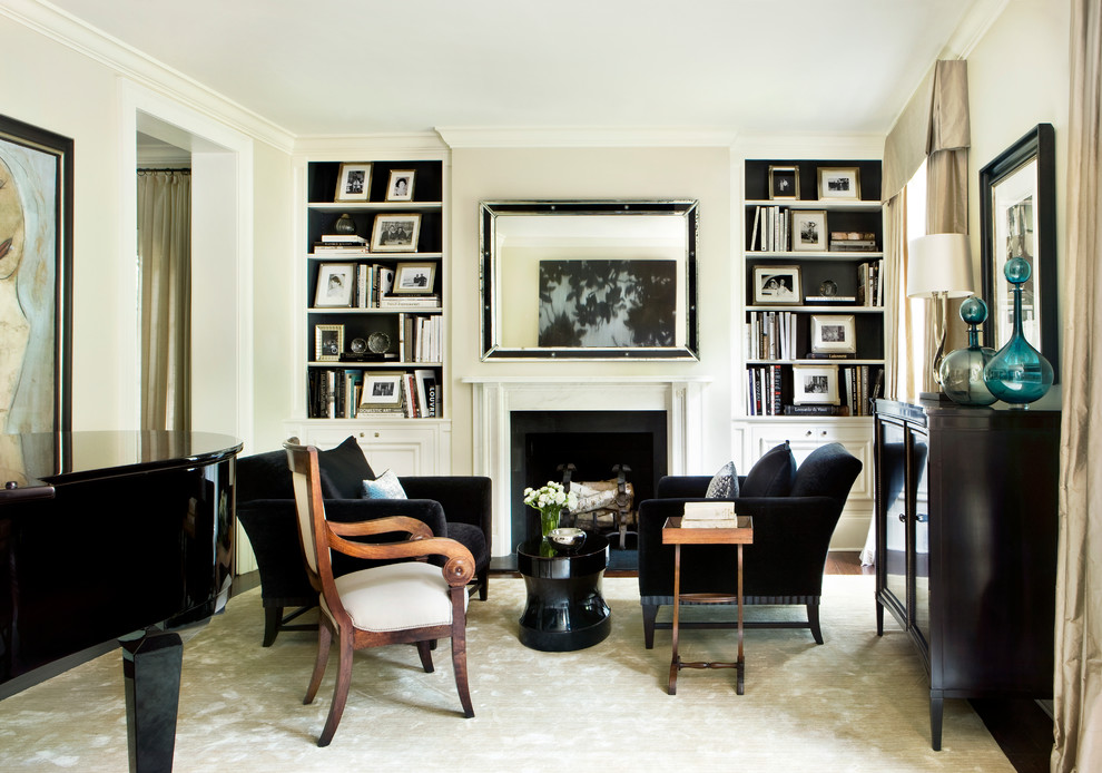 Example of a transitional living room design in Atlanta with a music area