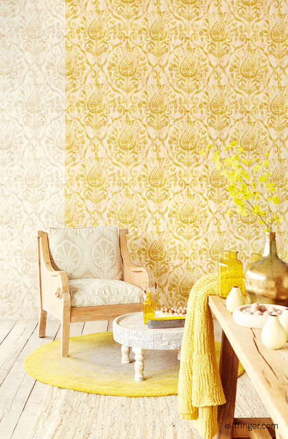 Argos Golden Green Damask Wallpaper Contemporary Living Room Boston By Brewster Home Fashions Houzz Ie