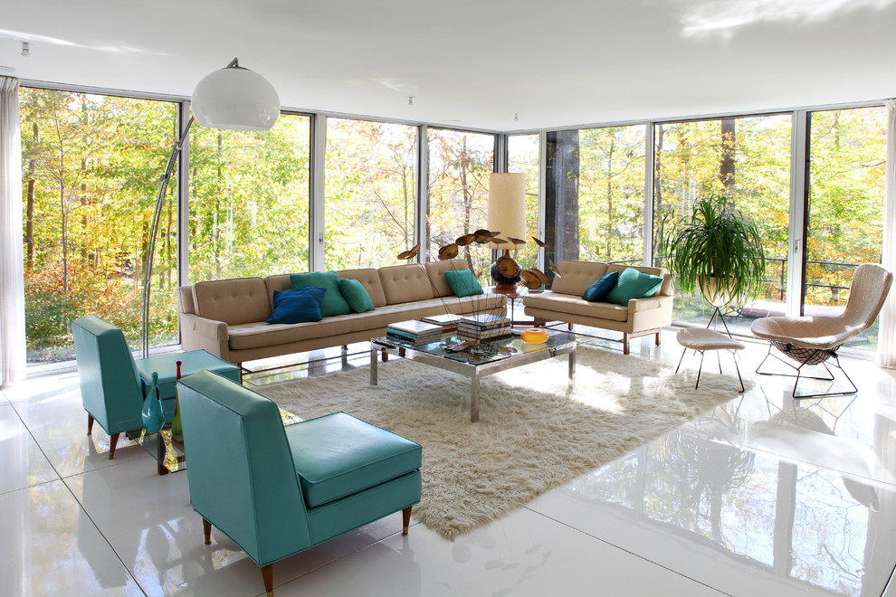 Example of a large minimalist open concept living room design in New York