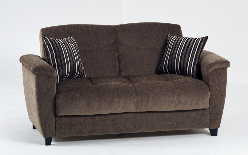 Immagine di un soggiorno minimalista con pareti marroni