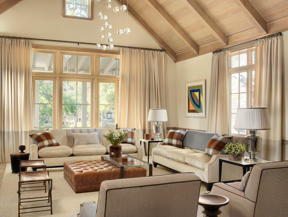 Inspiration for a farmhouse formal living room in Austin with beige walls.