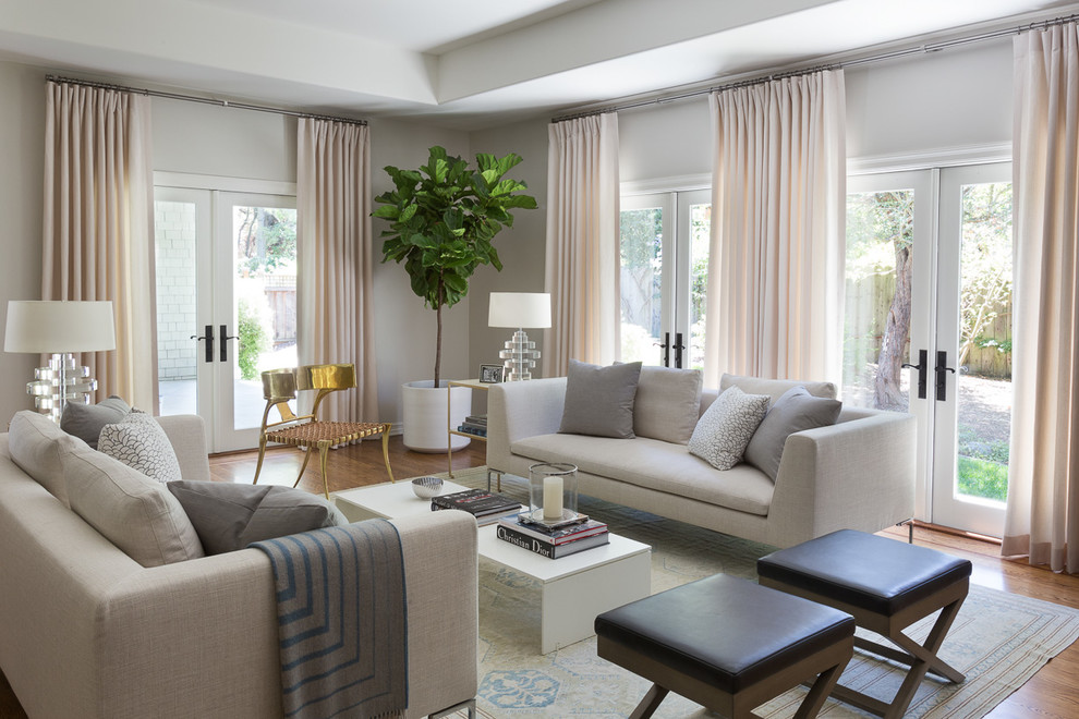 World-inspired formal and grey and cream enclosed living room in San Francisco.
