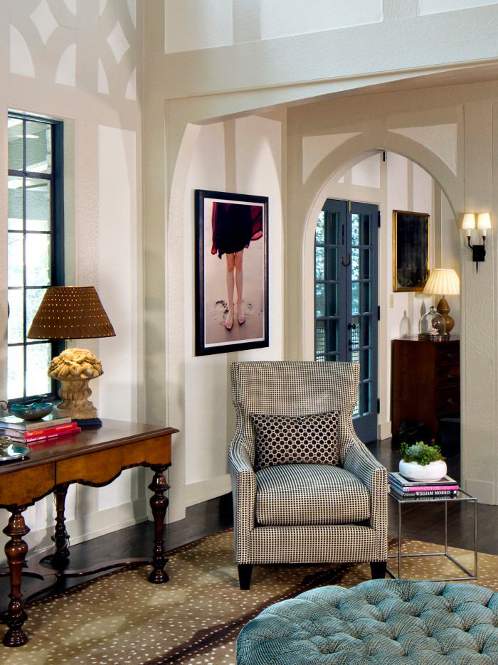 Medium sized classic formal living room in Atlanta with beige walls and dark hardwood flooring.