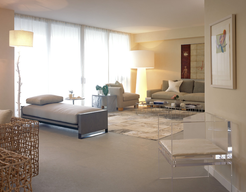 Trendy living room photo in Denver with beige walls