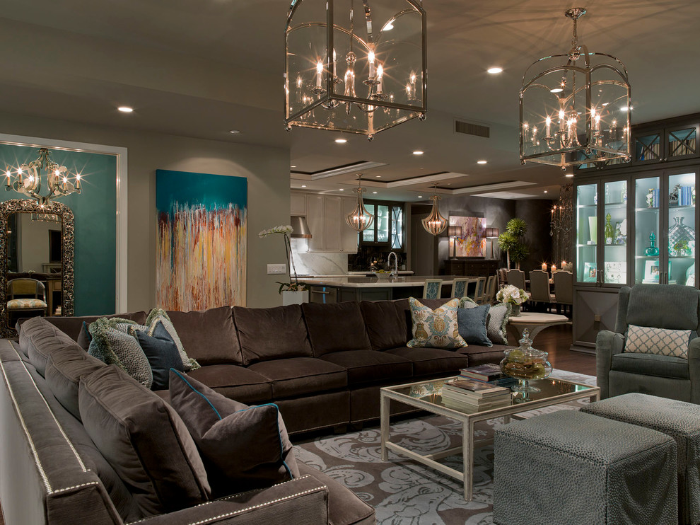 Inspiration for a contemporary open concept living room remodel in Austin with beige walls