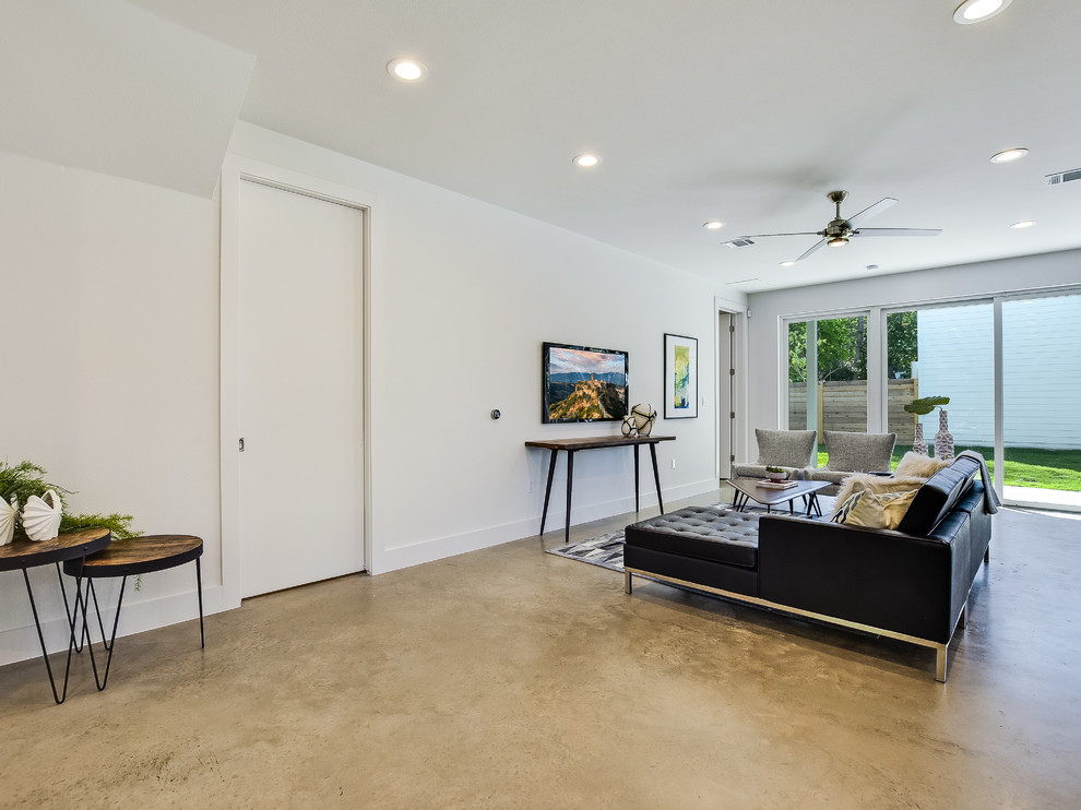 Ave H, Main house and Garage Apartment Midcentury Living Room