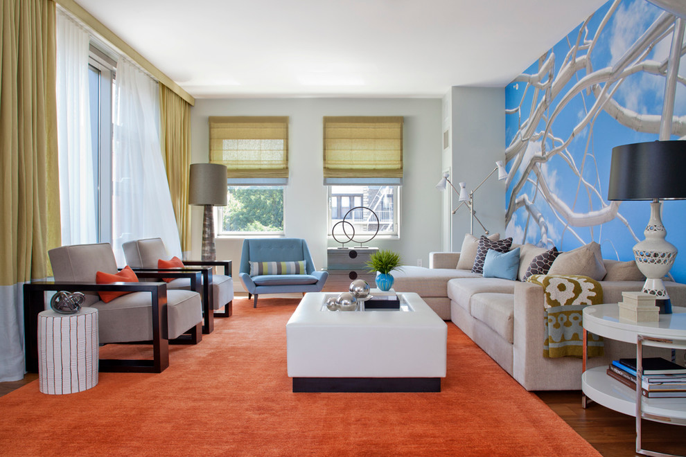 Esempio di un soggiorno contemporaneo con sala formale e pareti multicolore