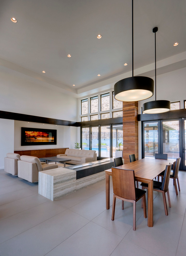 Идея дизайна: гостиная комната в современном стиле с бетонным полом