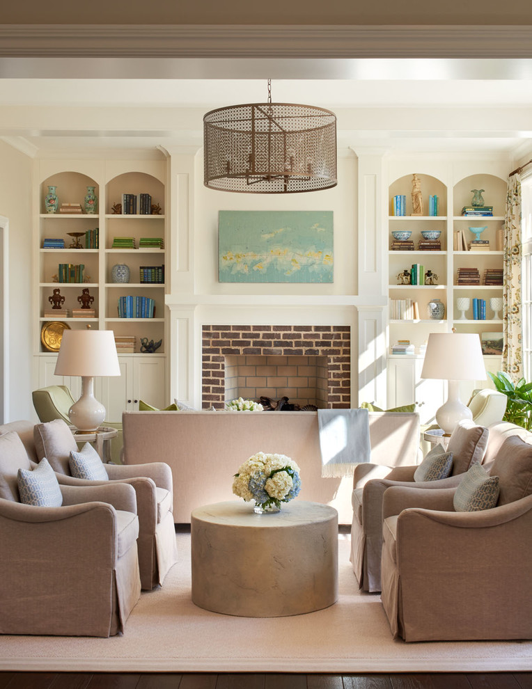 Inspiration for a classic living room in Charlotte with feature lighting.