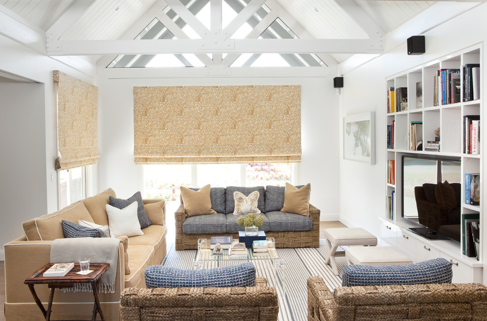 Living room library - traditional living room library idea in Melbourne with white walls