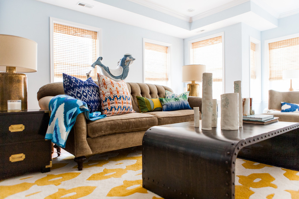 Mid-sized transitional enclosed living room photo in Baltimore with a media wall