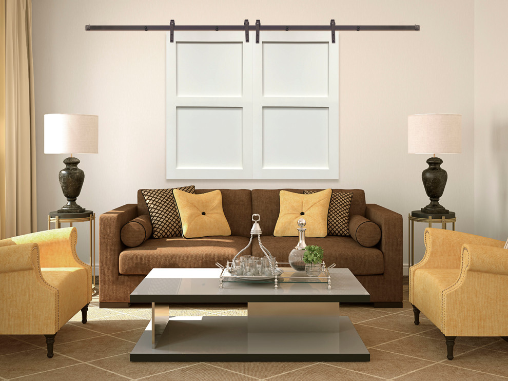 Foto de salón para visitas moderno de tamaño medio sin chimenea con paredes blancas, moqueta y suelo beige