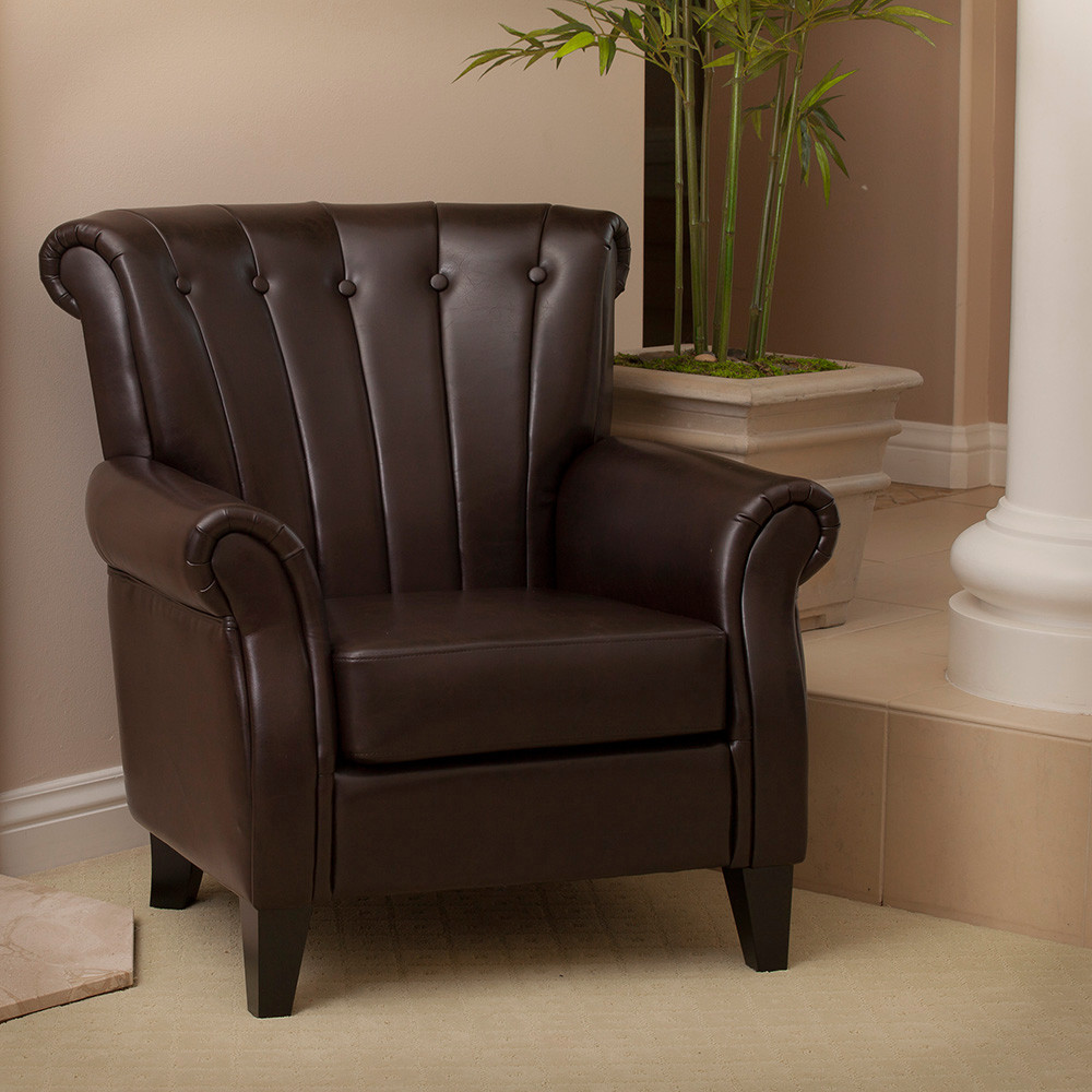 Empierre Brown Leather Club Chair & Ottoman Footstool Set w/ Nailhead  Accents - Modern - Living Room - Los Angeles - by GDFStudio