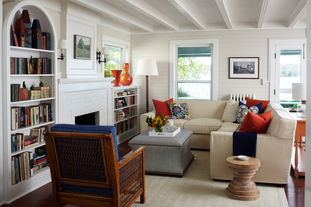 Elegant living room photo in Chicago with beige walls, a standard fireplace and no tv