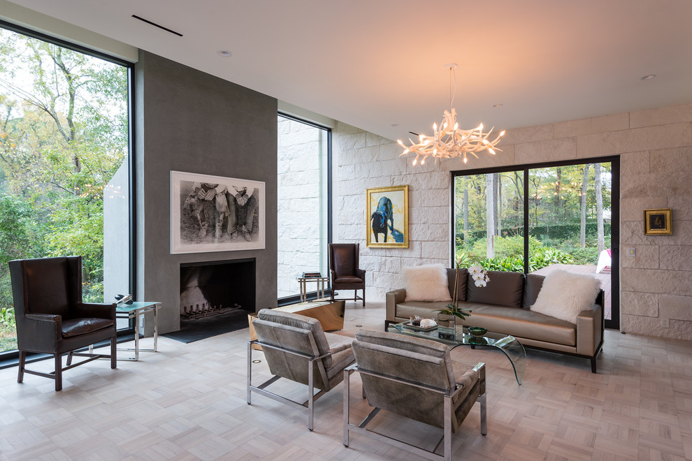 Inspiration for a contemporary formal living room in Houston with a standard fireplace.