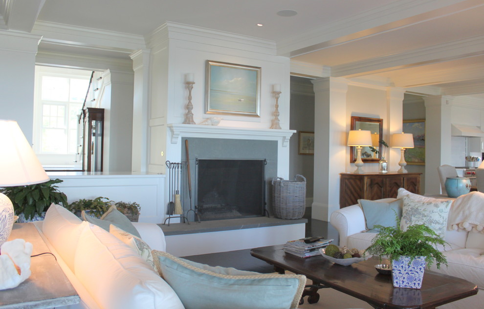 This is an example of a beach style living room in Boston.